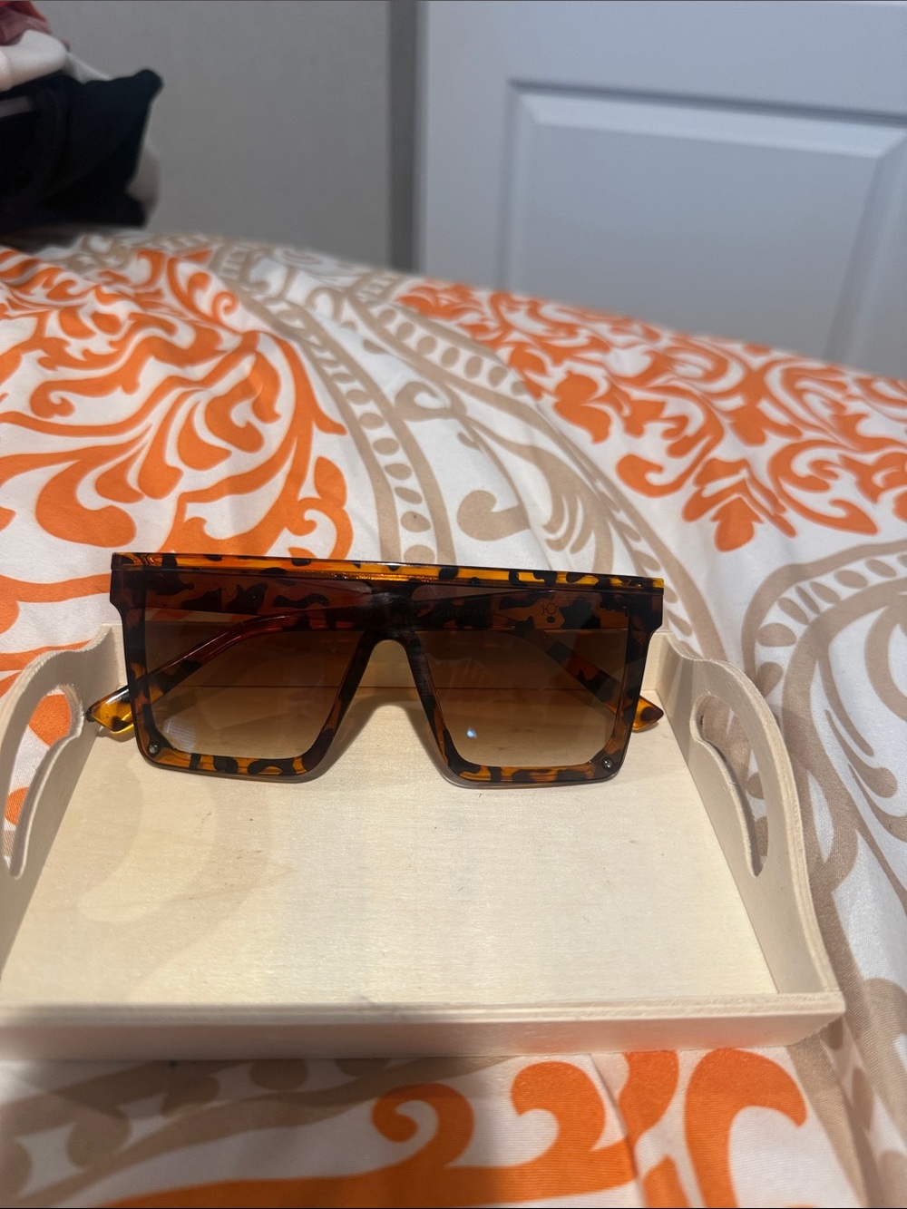 Tortoiseshell Square Shield Sunglasses - Brown Lenses